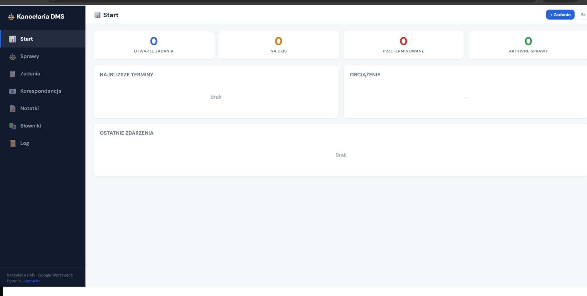 Kancelaria DMS — gotowy dashboard z pierwszą sprawą