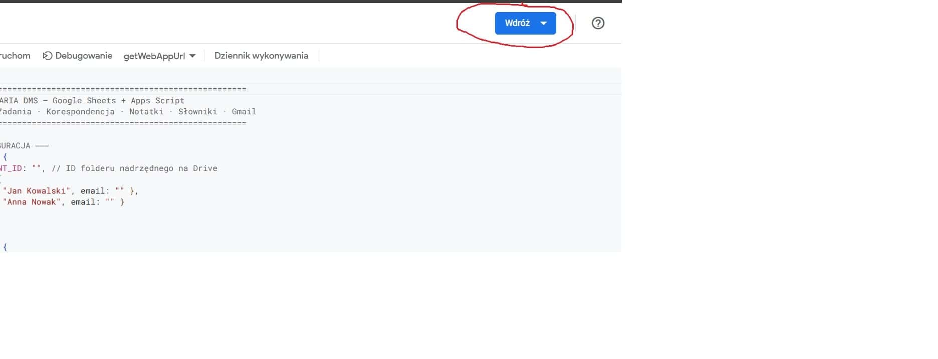 Kancelaria DMS — przycisk Wdróż