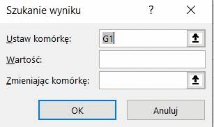 Excel — okno funkcji Szukaj wyniku używanej do obliczenia RRSO